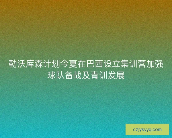 勒沃库森计划今夏在巴西设立集训营加强球队备战及青训发展