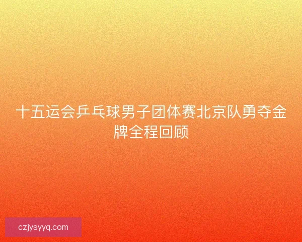 十五运会乒乓球男子团体赛北京队勇夺金牌全程回顾